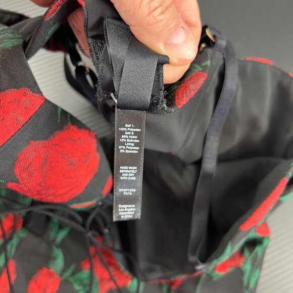 For Love & Lemons Black & Red Rose Print Mini Dress Size Med Lace-Up WhimsiGoth - Picture 6 of 12